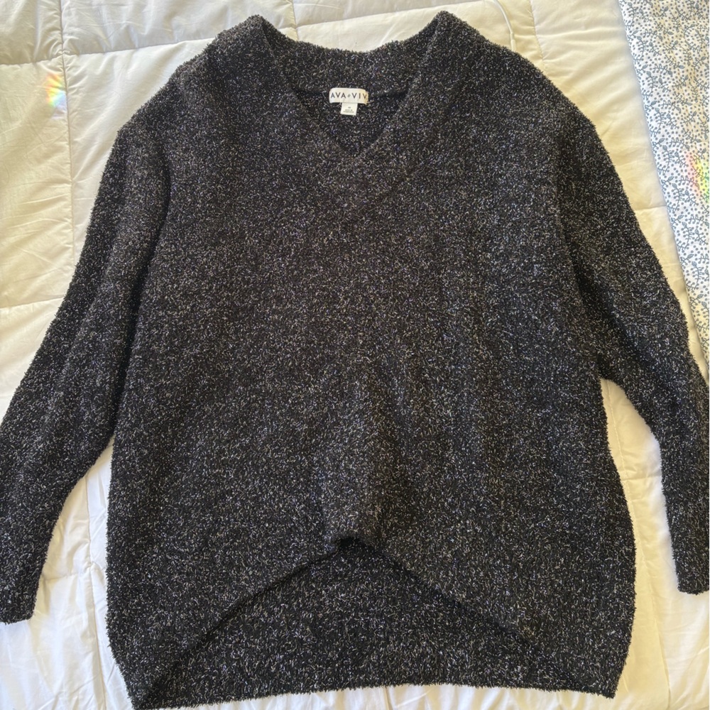 Ava & Viv Women's Black Sparkly V-Neck Sweater